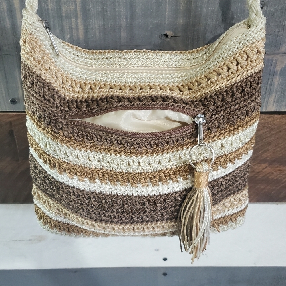 THE Sak Striped Brown Tan Cream Hobo Shoulder Bag Purse - Picture 10 of 14